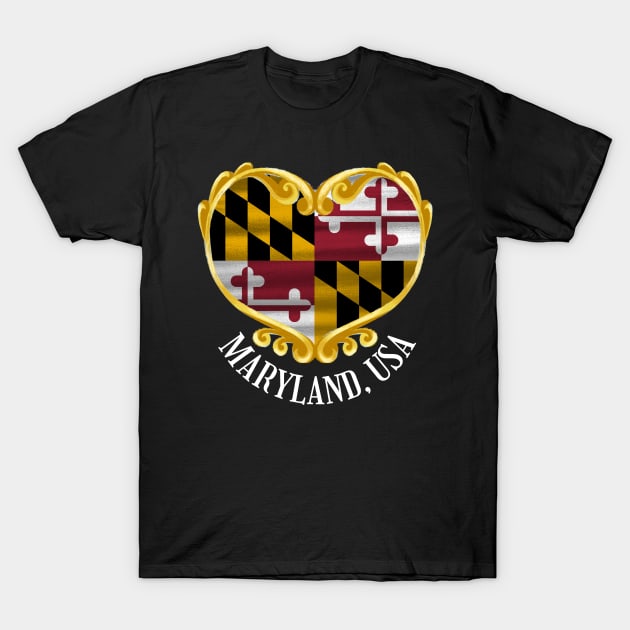 MARYLAND LUV GOLDEN HEART DESIGN T-Shirt by The C.O.B. Store